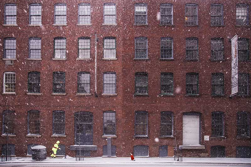 Winter Snow City Brick Wall House Cold Old House